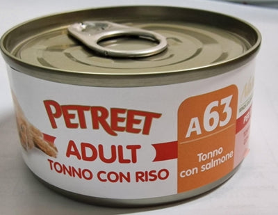 PETREET Cat A63 Tonno con Salmone e Riso 70gr