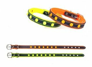 CAMON Collare in cuoio rivestito in jeans con borchie Fluo