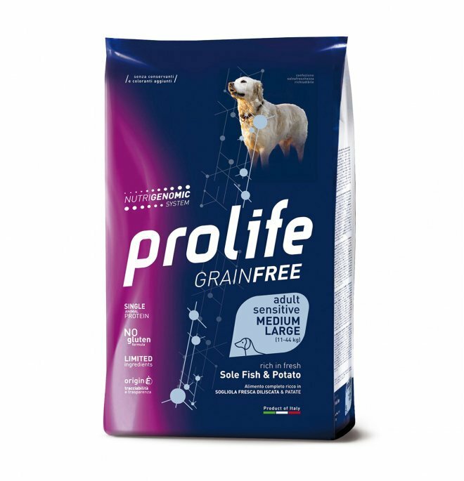 PROLIFE Cane Adult Medium Large Sensitive Grain free Sogliola Pesce e Patate 2,5Kg