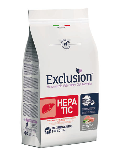 EXCLUSION Cane Hepatic Medium&Large Breed Maiale, Riso e Piselli 2Kg
