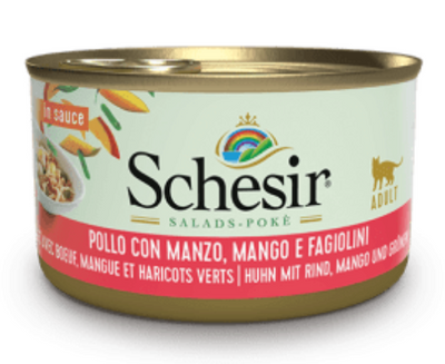 SCHESIR Cat Salads Pokè Pollo con Manzo, Mango e Fagiolini 85Gr