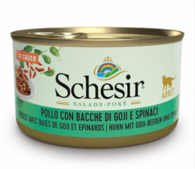 SCHESIR Cat Salads Pokè Pollo con Bacche di Goji e Spinaci 85Gr