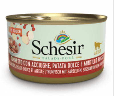 SCHESIR Cat Salads Pokè Tonno con Acciughe, Patata Dolce e Mirtilli 85Gr