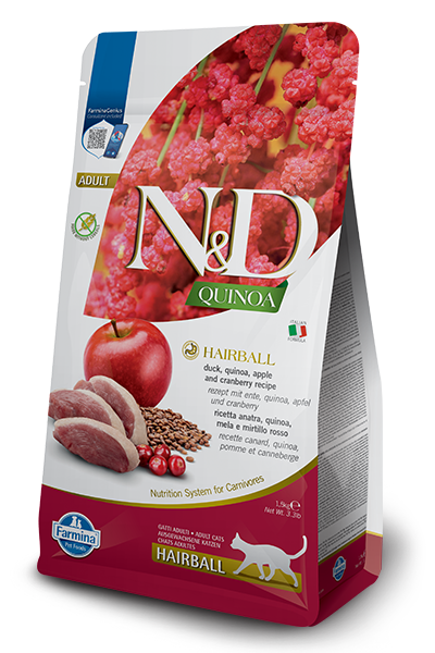 FARMINA N&D Quinoa Cat Hairball - Anatra, Quinoa, Mela e Mirtillo Rosso 1,5Kg