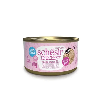SCHESIR Cat Baby Kitten Filetti in brodo Pollo e Fegato da 70 gr in lattina (X12 PZ)