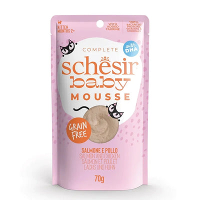 SCHESIR Cat Baby Kitten Mousse Salmone e Pollo da 70 gr in busta (X12 PZ)