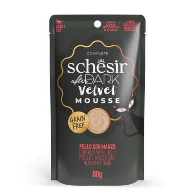 SCHESIR Cat After Dark Adult Velvet Mousse Pollo Manzo da 80 gr in busta (12pz)