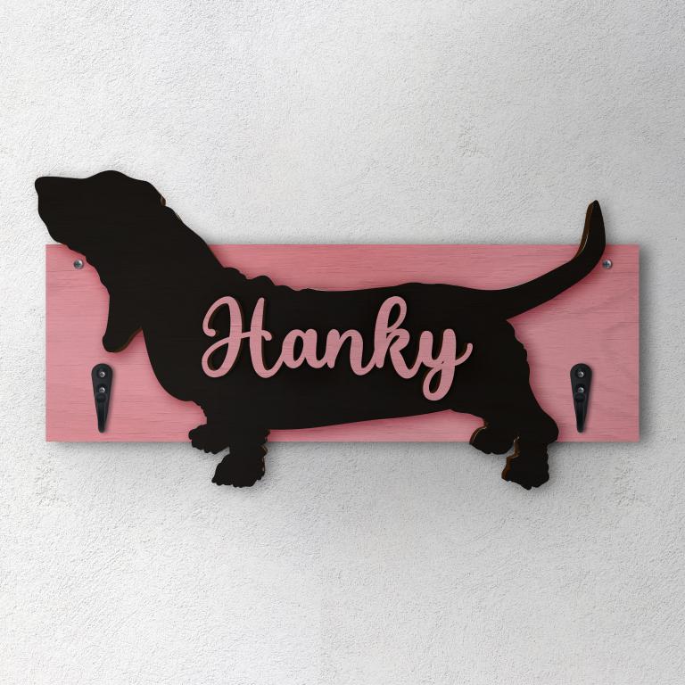 Basset Hound - Porta guinzaglio e/o chiavi personalizzato con il nome del tuo cane