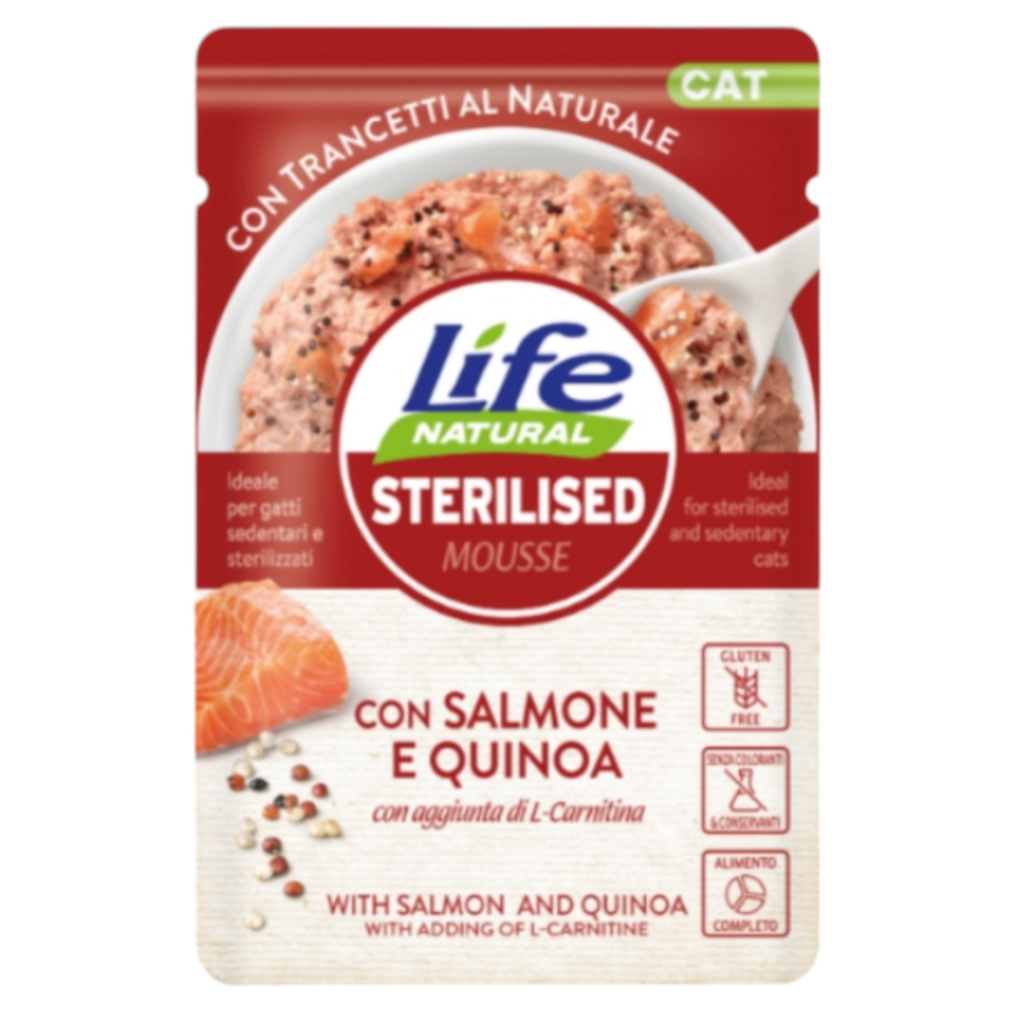 LIFE Cat Sterilised Mousse Salmone con Quinoa in busta 70gr