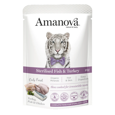 AMANOVA Gatto Patè Sterilised con Pesce e Tacchino 85Gr