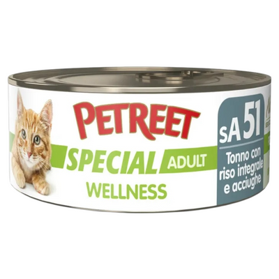 PETREET A51 Cat Wellness Tonno, Riso Integrale e Acciughe 70Gr
