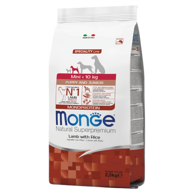 MONGE Cane Mini Puppy & Junior Agnello e Riso 2,5Kg