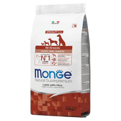 MONGE Cane All Breeds Puppy & Junior Agnello e Riso 2,5Kg
