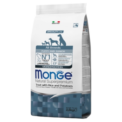MONGE Cane All Breeds Puppy & Junior Trota Riso e Patate 12Kg