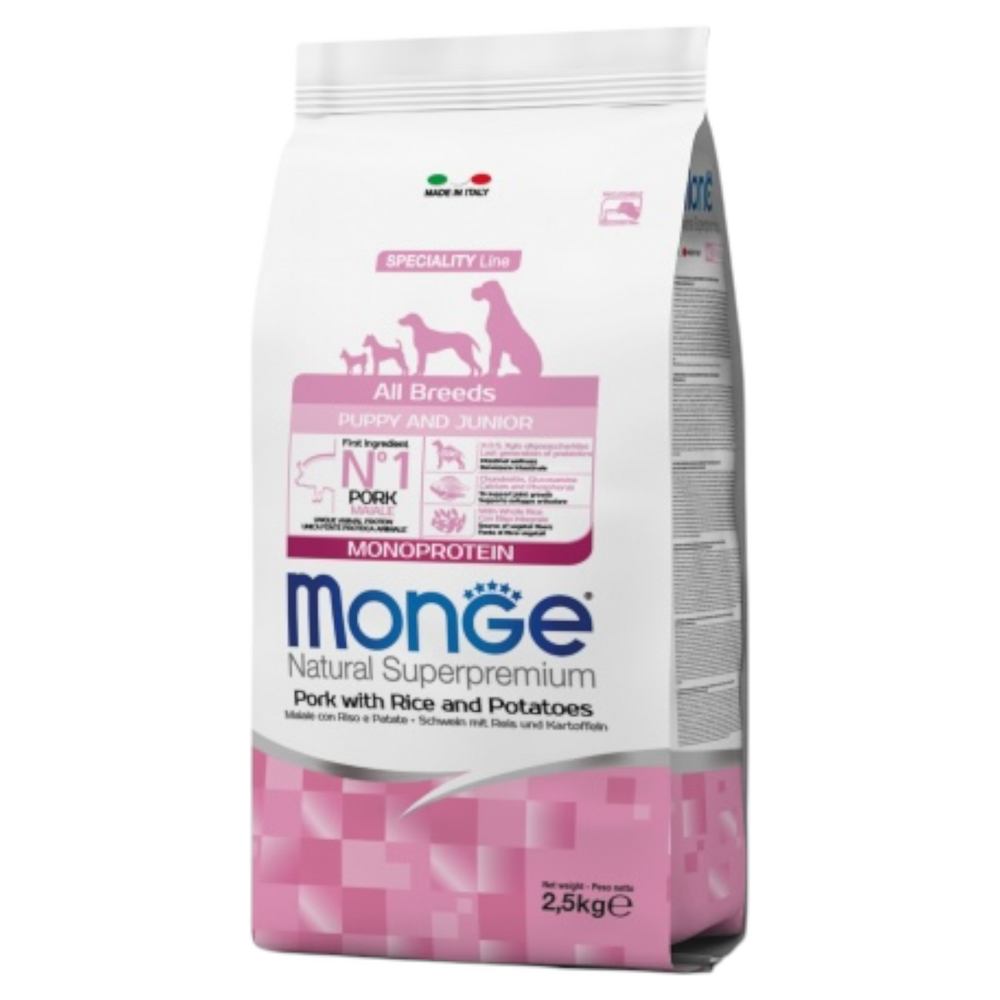 MONGE Cane All Breeds Puppy & Junior Maiale, Riso e Patate 12Kg
