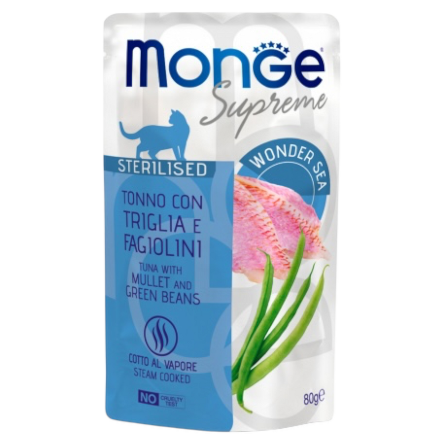 MONGE Gatto Supreme Sterilised Tonno con Triglia e Fagiolini 80Gr