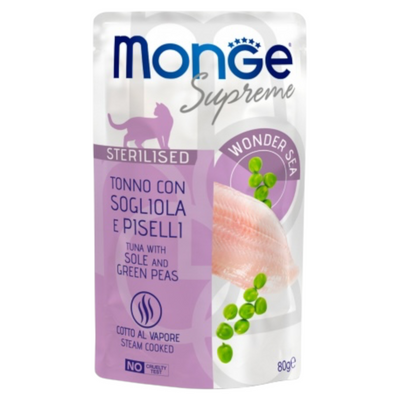 MONGE Gatto Supreme Sterilised Tonno con Sogliola e Piselli 80Gr