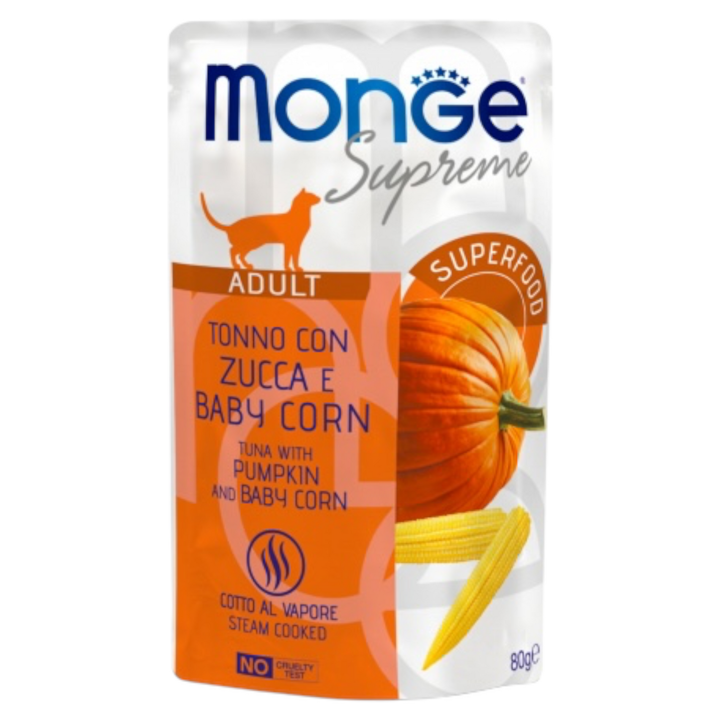 MONGE Gatto Supreme Sterilised Tonno con Zucca e Mais 80Gr