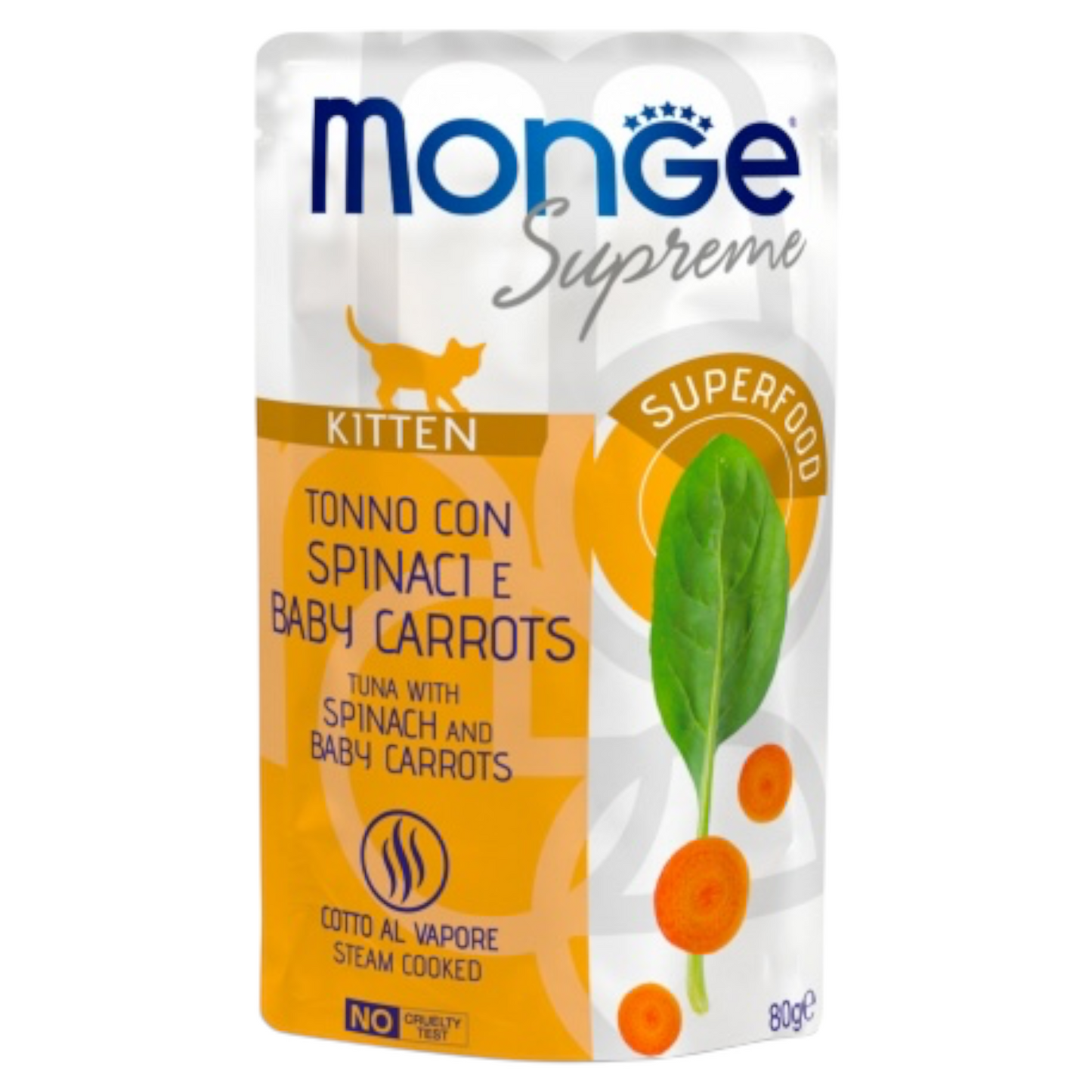 MONGE Gatto Supreme Kitten Tonno con Spinaci e Carote 80Gr