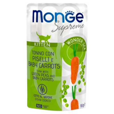 MONGE Gatto Supreme Kitten Tonno con Piselli e Carote 80Gr