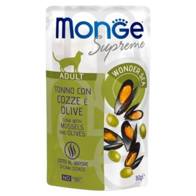 MONGE Gatto Supreme Adult Tonno con Cozze e Olive 80Gr