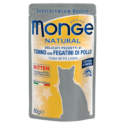 MONGE Gatto Natural Bustina Kitten Tonno Fegatini di Pollo 80gr