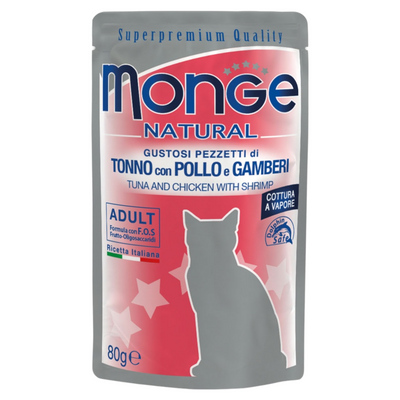 MONGE Gatto Natural Bustina Tonno Pollo e Gamberetti 80gr
