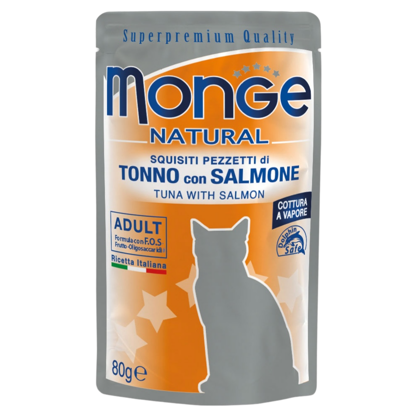 MONGE Gatto Natural Bustina Tonno Pinne Gialle e Salmone 80gr
