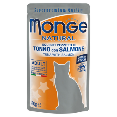 MONGE Gatto Natural Bustina Tonno Pinne Gialle e Salmone 80gr