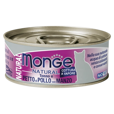 MONGE Gatto Natural Lattina Tonno con Pollo e Manzo 80gr