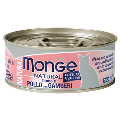 MONGE Gatto Natural Lattina Tonno con Pollo e Gamberi 80gr