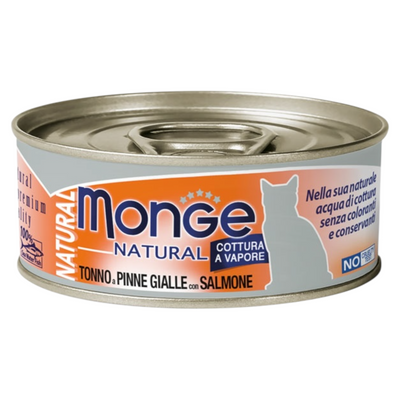 MONGE Gatto Natural Lattina Tonno Pinne Gialle e Salmone 80gr