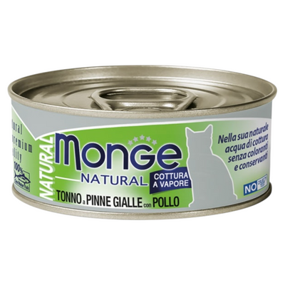 MONGE Gatto Natural Lattina Tonno Pinne Gialle e Pollo 80gr