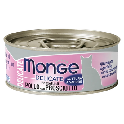 MONGE Gatto Delicate Lattina Pollo con Prosciutto 80gr