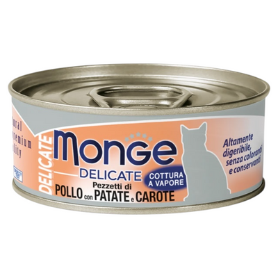 MONGE Gatto Delicate Lattina Pollo con Patate e Carote 80gr