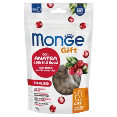 MONGE Gatto Gift Crunchy Sterilised con Anatra e Mirtilli 60gr