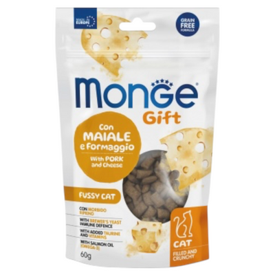 MONGE Gatto Gift Crunchy Fussy con Maiale e Formaggio 60gr