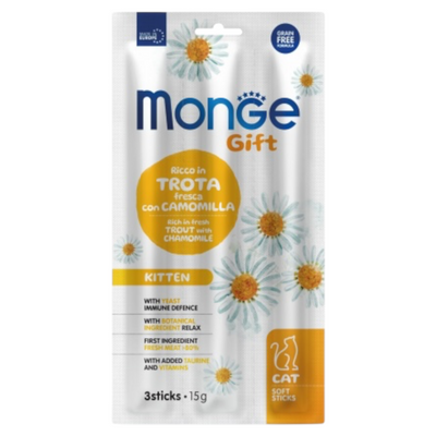 MONGE Gatto Gift Stick Kitten con Trota e Camomilla 3x15Gr