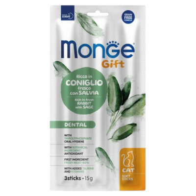 MONGE Gatto Gift Stick Dental con Coniglio e Salvia 3x15Gr