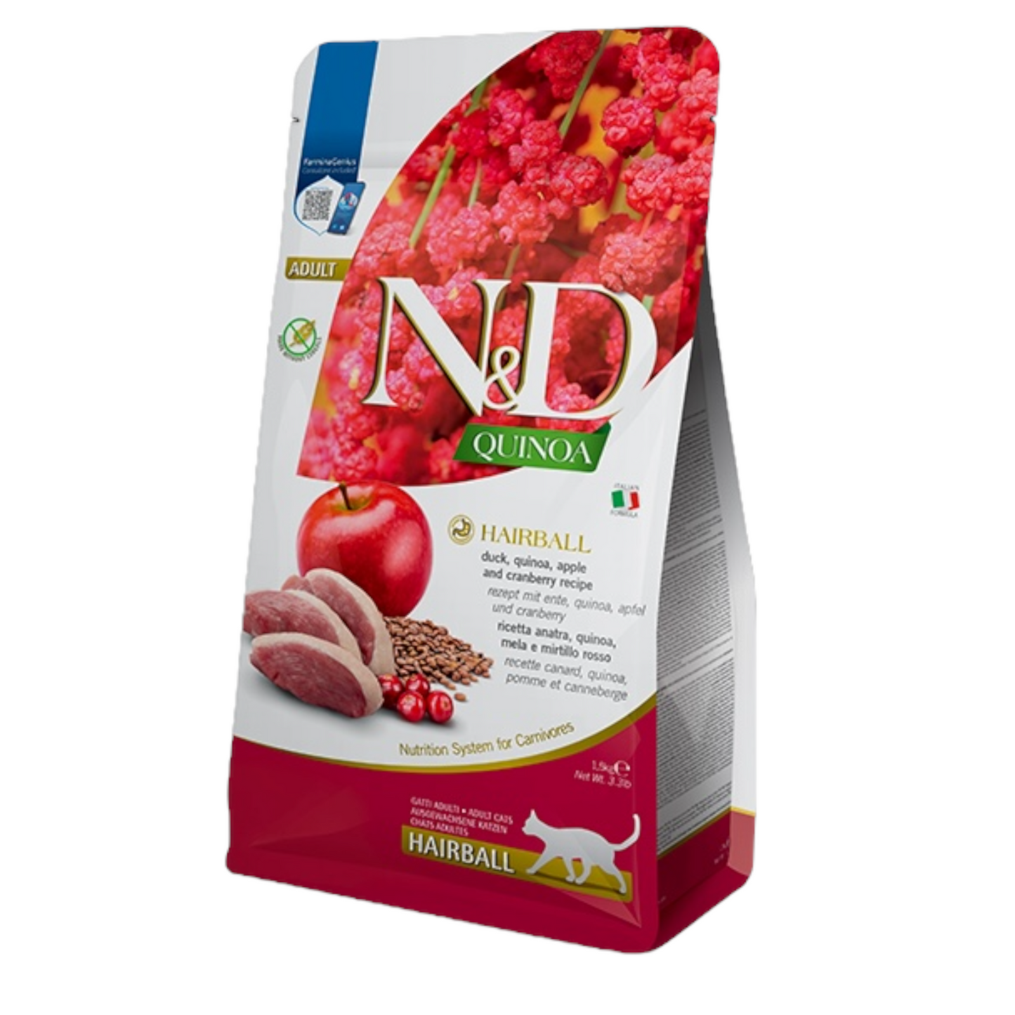 FARMINA N&D Gatto Quinoa Hairball - Anatra, Quinoa, Mela e Mirtillo Rosso 300Gr