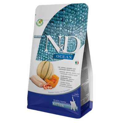 FARMINA N&D Gatto Ocean GF Kitten - Merluzzo, Gamberetto, Zucca e Melone 300Gr