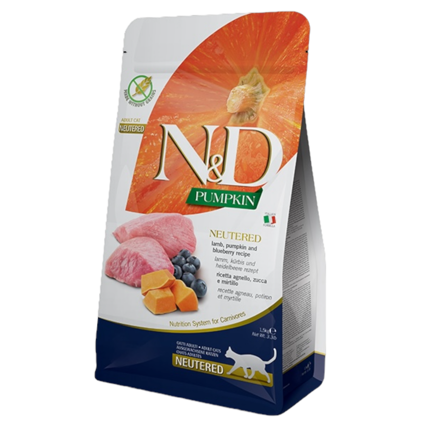 FARMINA N&D Gatto Pumpkin GF Neutered - Agnello, Zucca e Mirtillo 1,5Kg