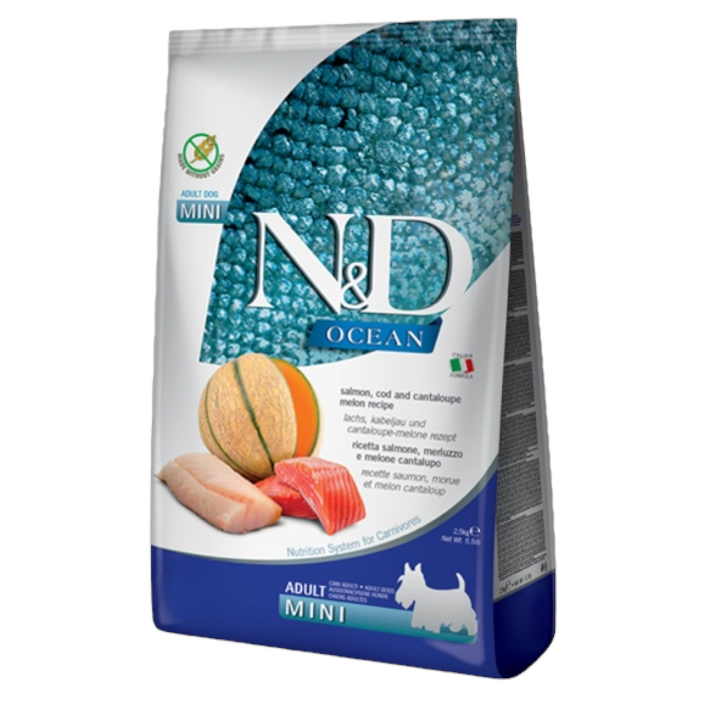 FARMINA N&D Cane Ocean GF Mini Adult - Salmone, Merluzzo e Melone 2,5Kg