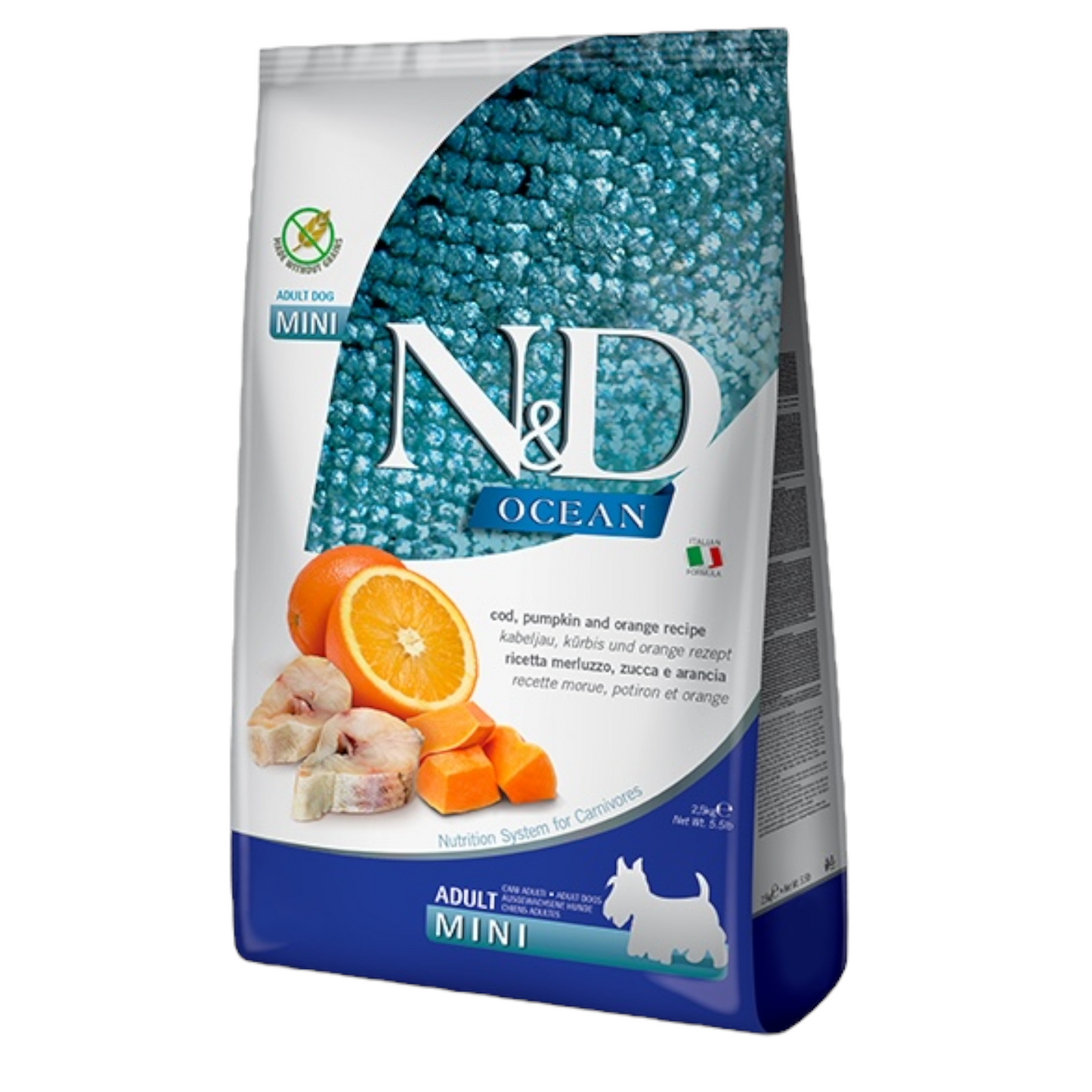 Farmina N&D Cane Ocean GF Mini Adult - Merluzzo, Zucca e Arancia 800gr