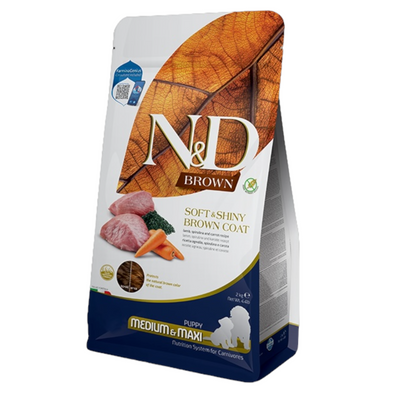 FARMINA N&D Cane Brown GF Medium/Maxi Puppy - Agnello, Spirulina e Carote 2Kg