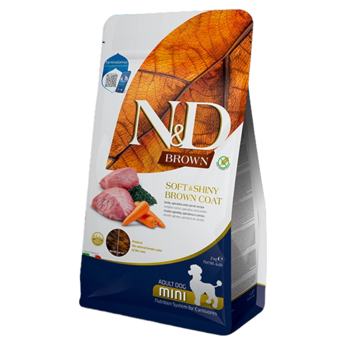 FARMINA N&D Cane Brown GF Mini Adult - Agnello, Spirulina e Carote 2Kg