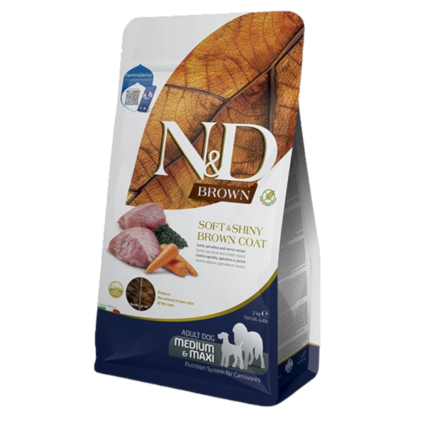 FARMINA N&D Cane Brown GF Medium/Maxi Adult - Agnello, Spirulina e Carote 7Kg