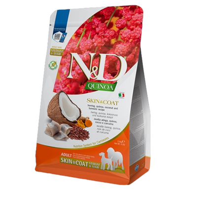 FARMINA N&D Cane Quinoa Skin&Coat GF Medium/Maxi Adult - Aringa, Quinoa, Cocco e Curcuma 7Kg