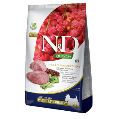 FARMINA N&D Cane Quinoa Weight Management GF Mini Adult - Agnello, Quinoa, Broccoli e Asparagi 800gr