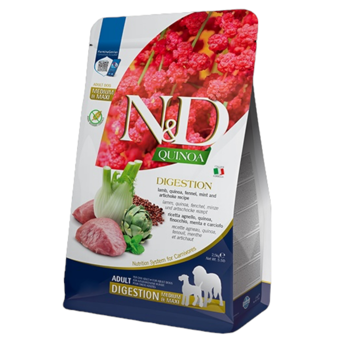 FARMINA N&D Cane Quinoa Weight Management GF Medium/Maxi Adult - Agnello, Quinoa, Broccoli e Asparagi 2,5Kg